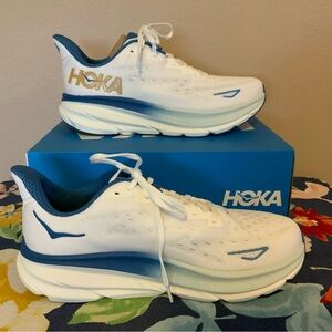 Men’s Hoka White and Blue Athletic Sneakers